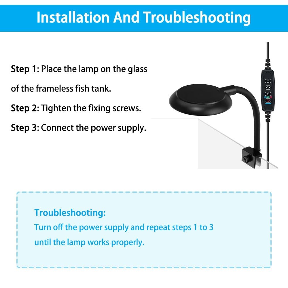 DaToo Mini Clip On Aquarium Light 7W With Timer&Dimmer, Blue