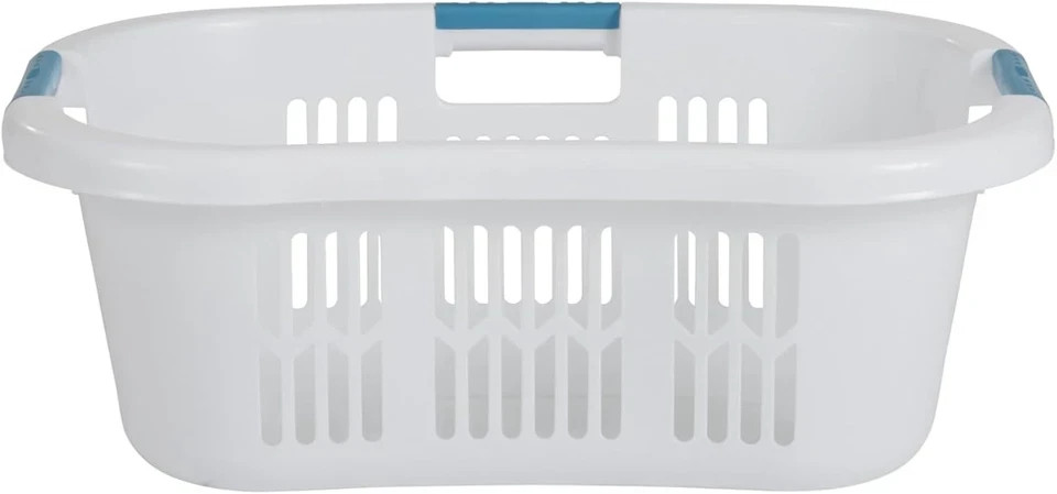Rubbermaid Large Hip-Hugger Laundry Basket/Hamper, 1.5-Bushel, White, Stackable