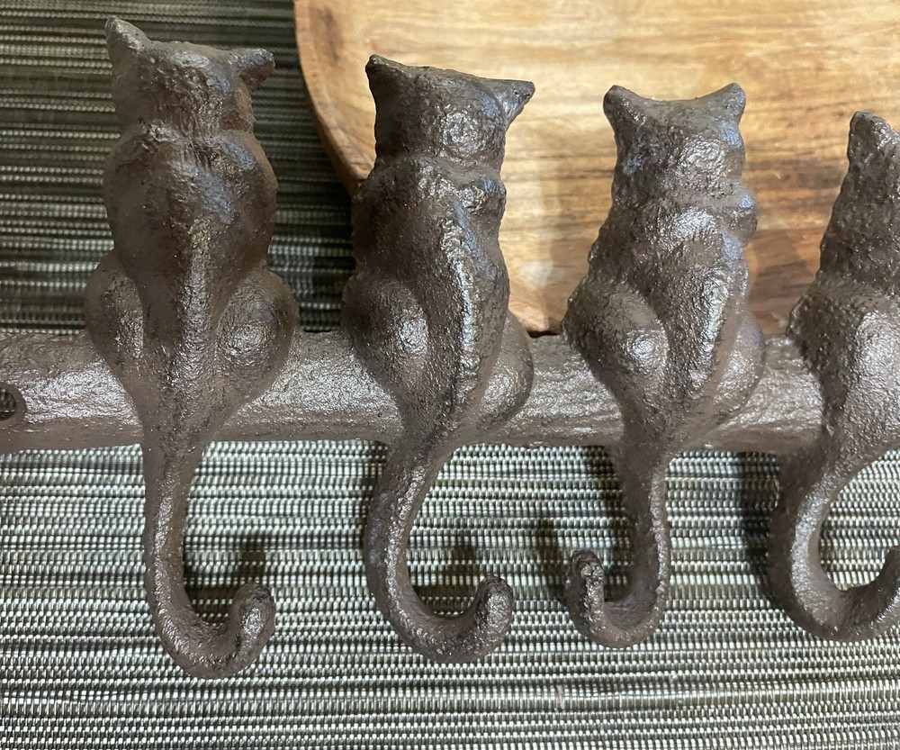 Cast Iron Cat Tail Wall Hook Rack • Rustic Farmhouse Coat Key Leash