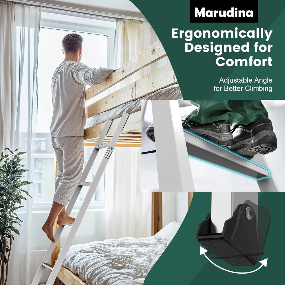 Integrated Step Ladder with 57"-61" Height Range，bunk 1.2" White
