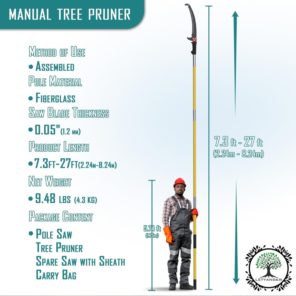 Pole Saws for Tree Trimming, 7.3-27 ft Extendable Tree Trimmers Long Handle