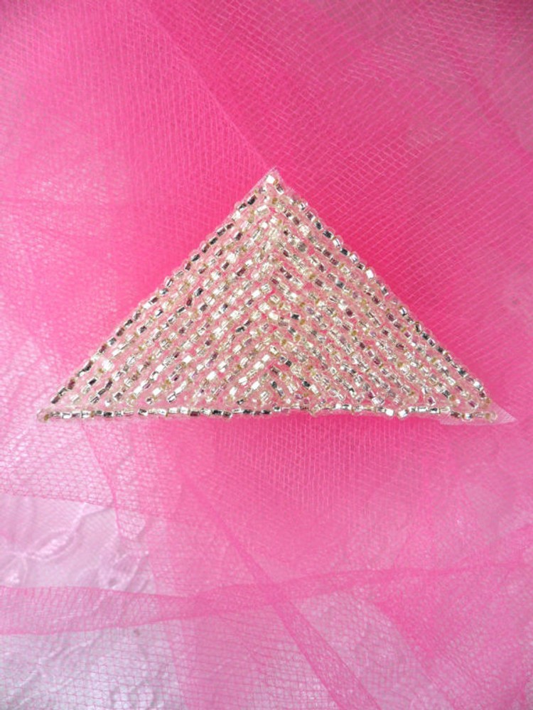 FS865 ~~ Silver  Triangle  Beaded  Applique  2.5" ~~