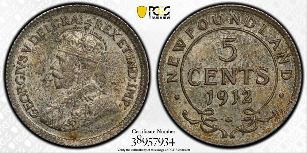 1912 Newfoundland 5 cents PCGS MS63