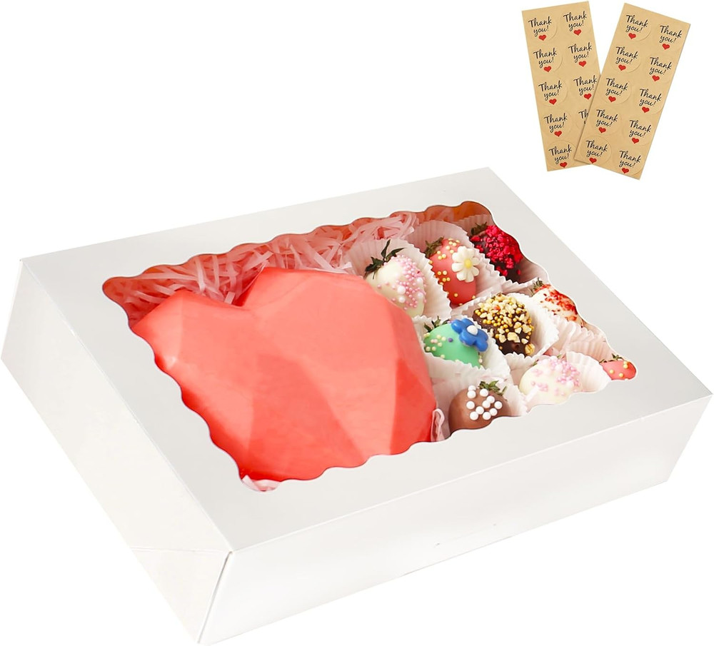 20-Pack Auto-Pop Baking Boxes Large Size 12 X8 X2.5 White Cookie with Window
