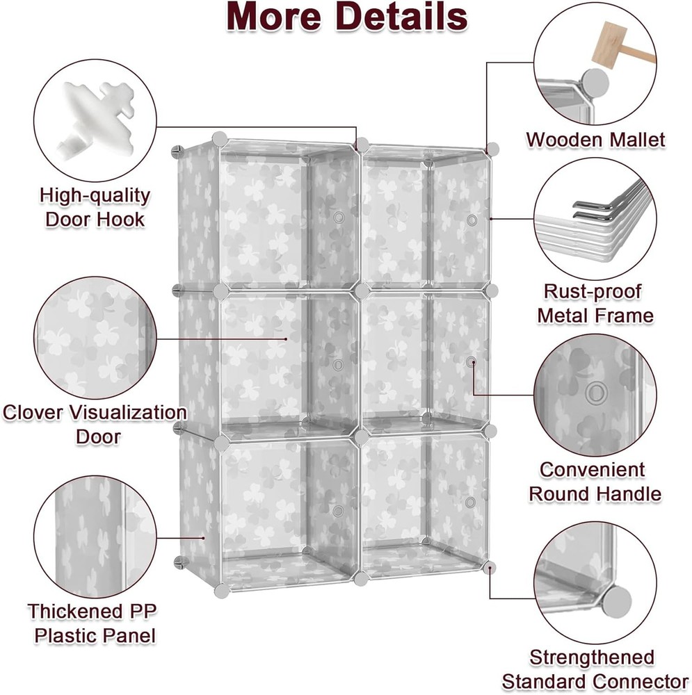 Cube Storage Organizer W/ Doors 6-Cube Shelves DIY Plastic Modular Bookshelf