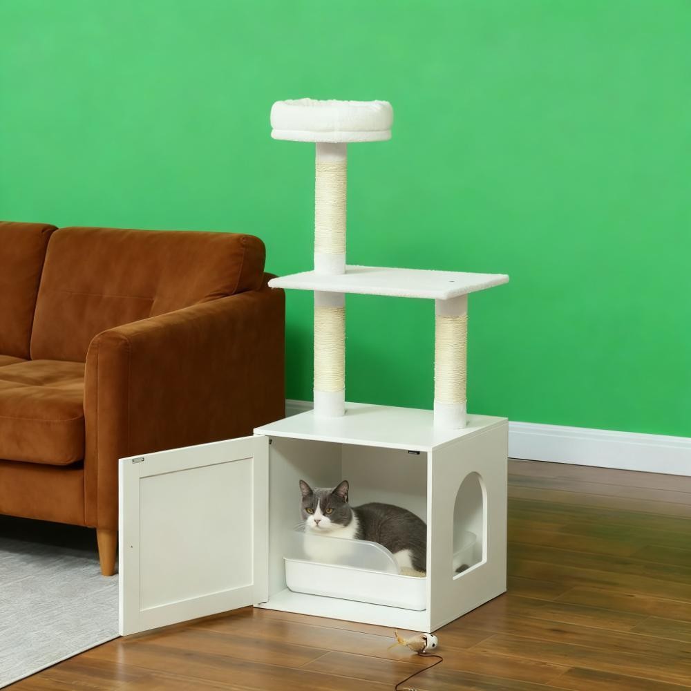Multi-Level Cat Tree with Litter Box Enclosure & Sisal Scratchers