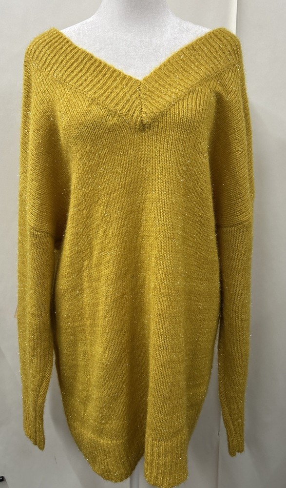 Superdown Women Yellow Pullover Sparkly Sweater Long Medium NWT