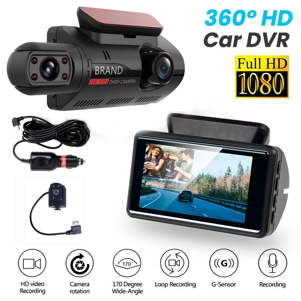 Dual Lens Car DVR Dash Cam Video Recorder G-Sensor 1080P Front And InsideCamera#