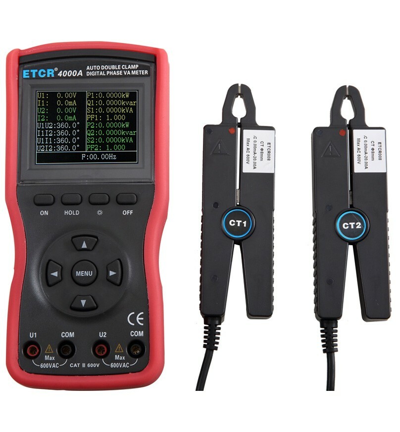 Double Clamp Phase Voltmeter Digital AC Current Voltage Tester 1200 groups Data