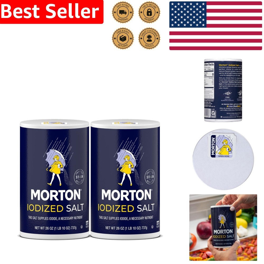 26 oz Pack of 2 Iodized Salt - Classic Table Essential with Easy Pour Spout