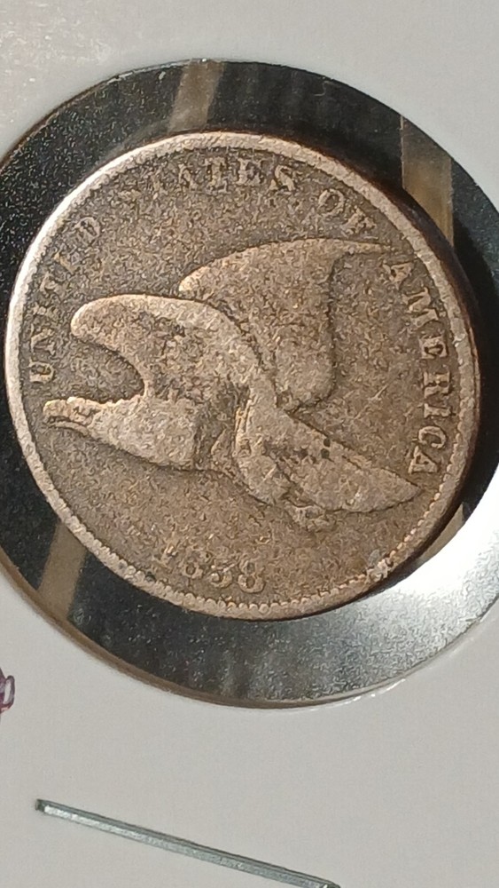 1858 Flying Eagle Cent Small Letter S/L Damage