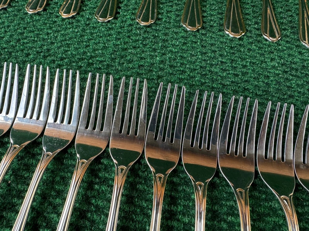 Hampton Silversmiths HSV209 Gold Accent Beaded Flatware 68 Pieces