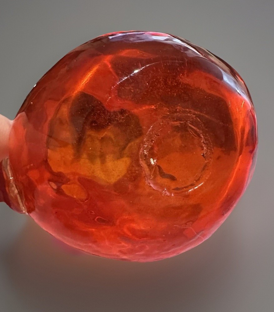 Ruby Red Handblown Crackle Glass Small Creamer Pitcher Applied Clear Handle 3.5”