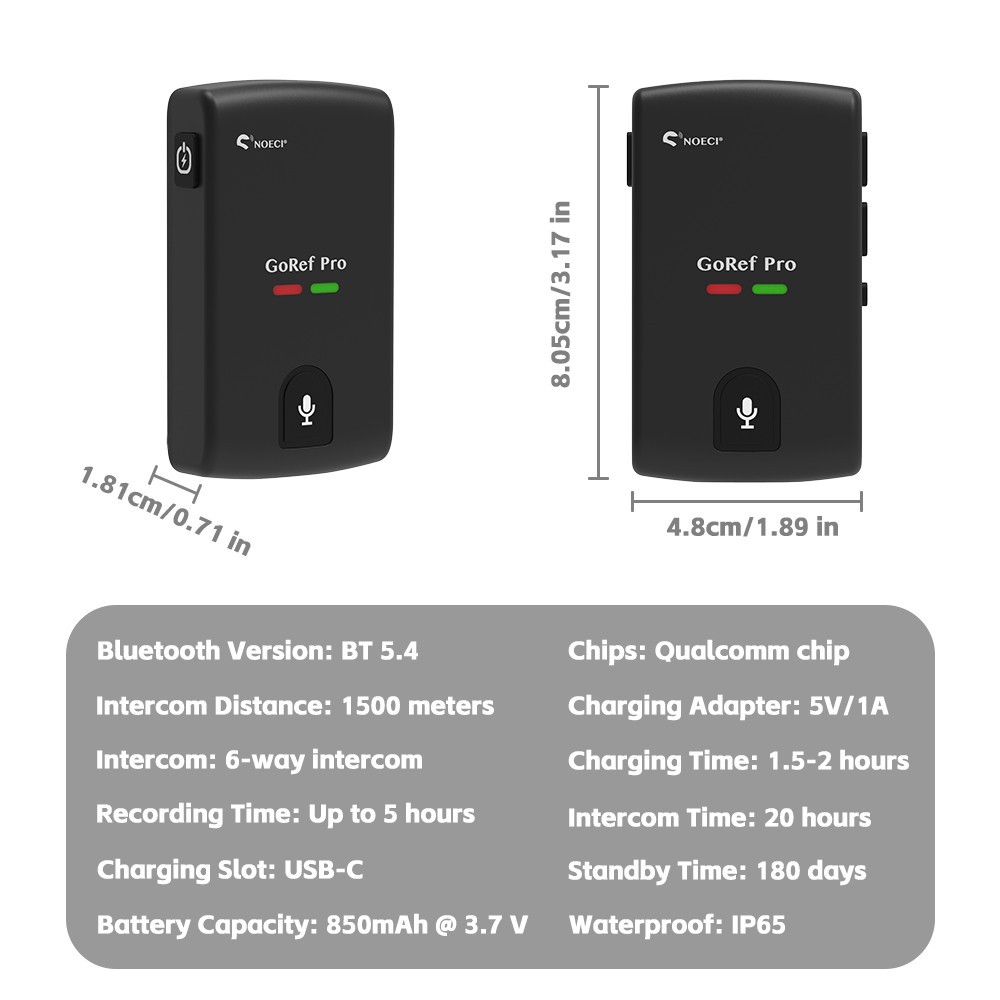 Bluetooth Football Soccer Referee Intercom Communication Interphone for 2 user
