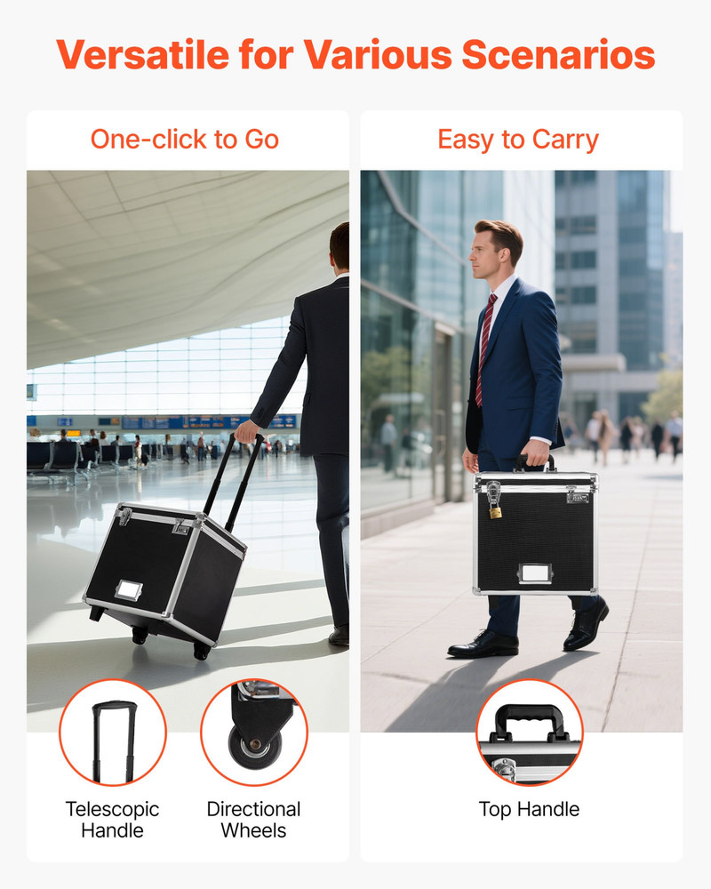 VEVOR Locking Rolling File Storage Box - Mobile Case with Telescoping Handle
