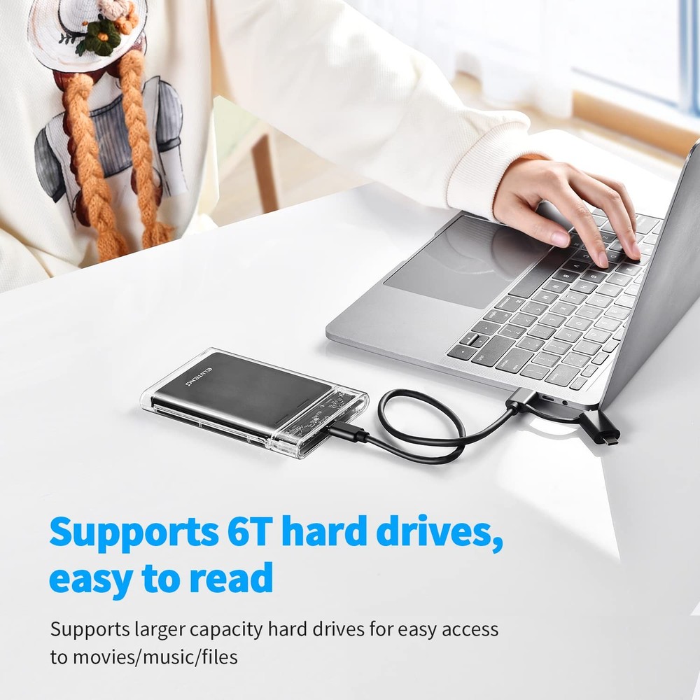 ELUTENG 2.5 SSD Enclosure 5Gbps Hard Drive SATA USB Type C Clear