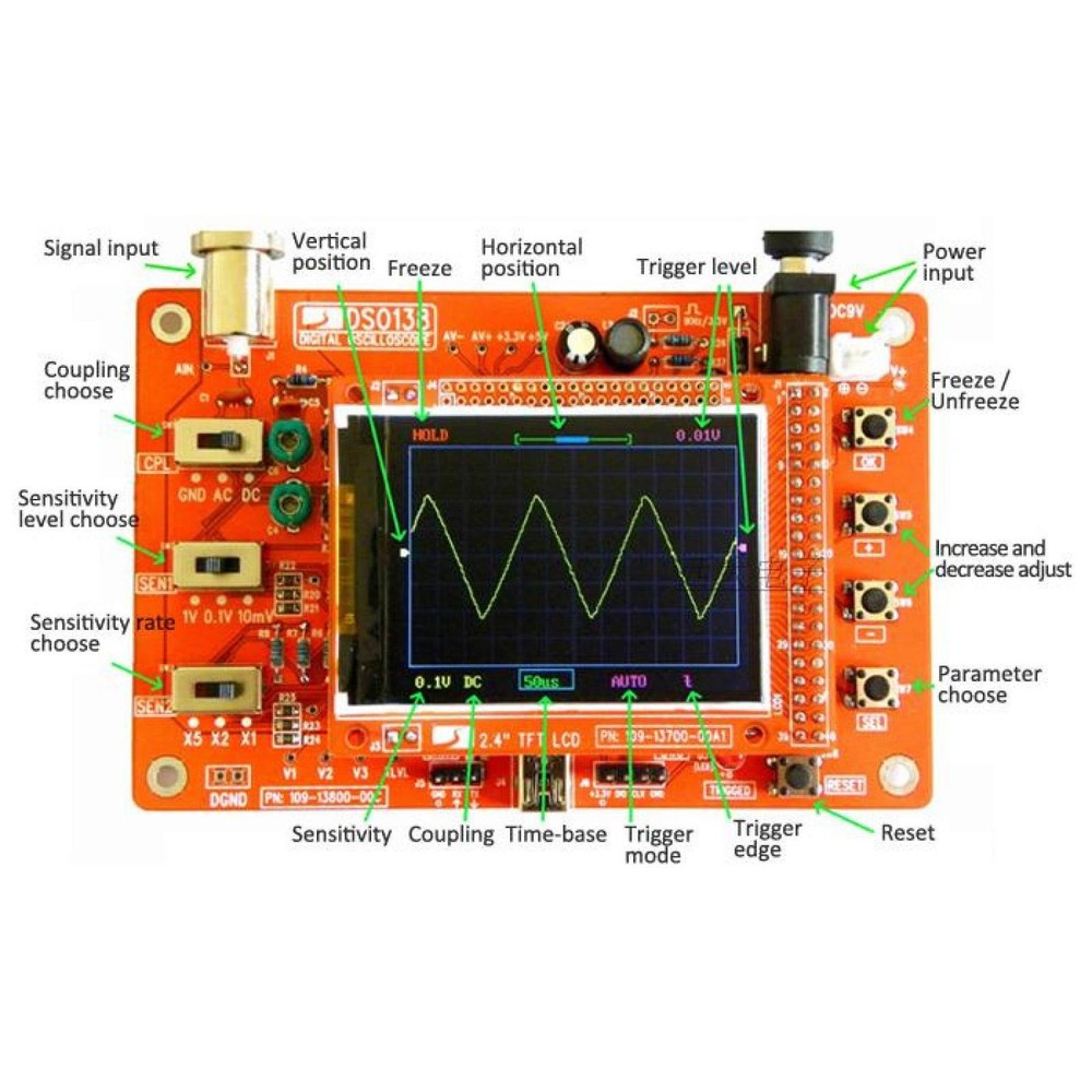 New DC 9V 12Bit DSO138 2.4" TFT Digital Oscilloscope Kit Assembled DIY Module