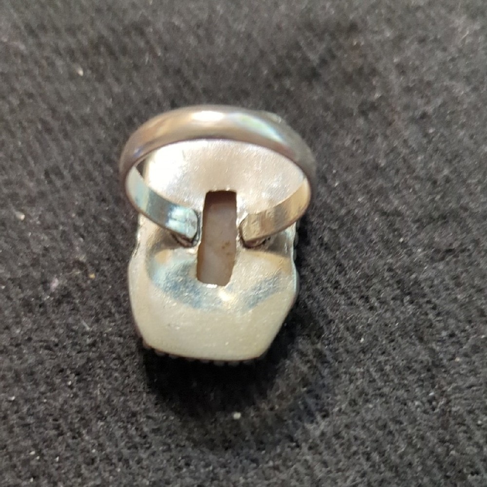 Silver Plated Pink Peach Cobra Jasper Gemstone Rectangular Statement Ring - 9.5