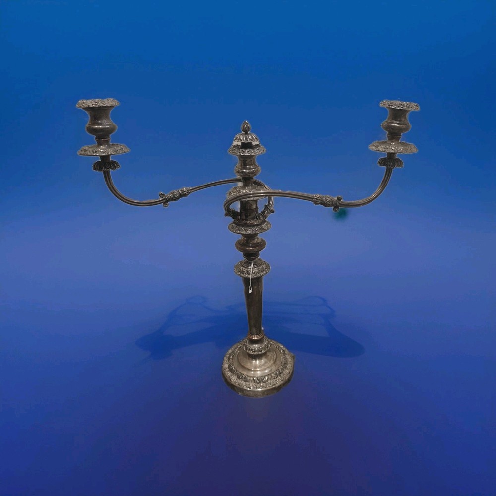 Victorian Silver Plated Copper Candle Holder Two-Armed Candelabra 44cm