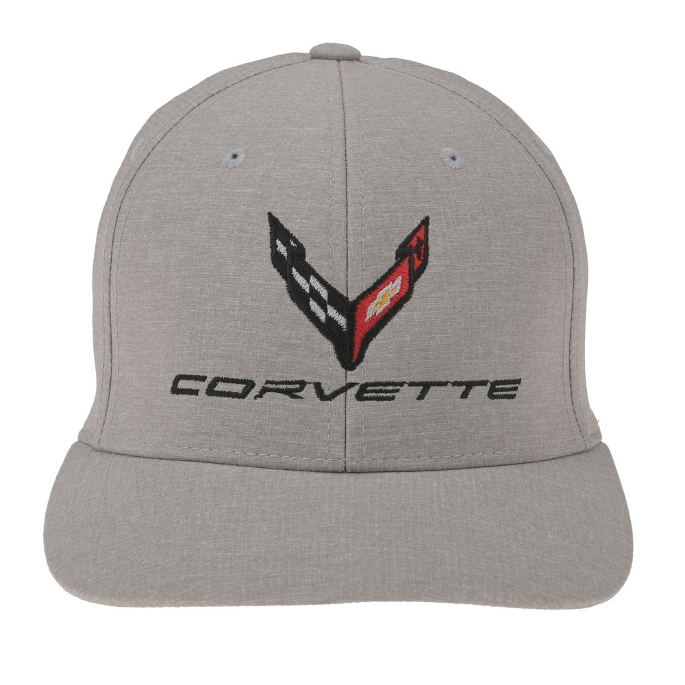2020-2026 C8 Corvette Heather Silver Structured Flex Fit Logo Hat