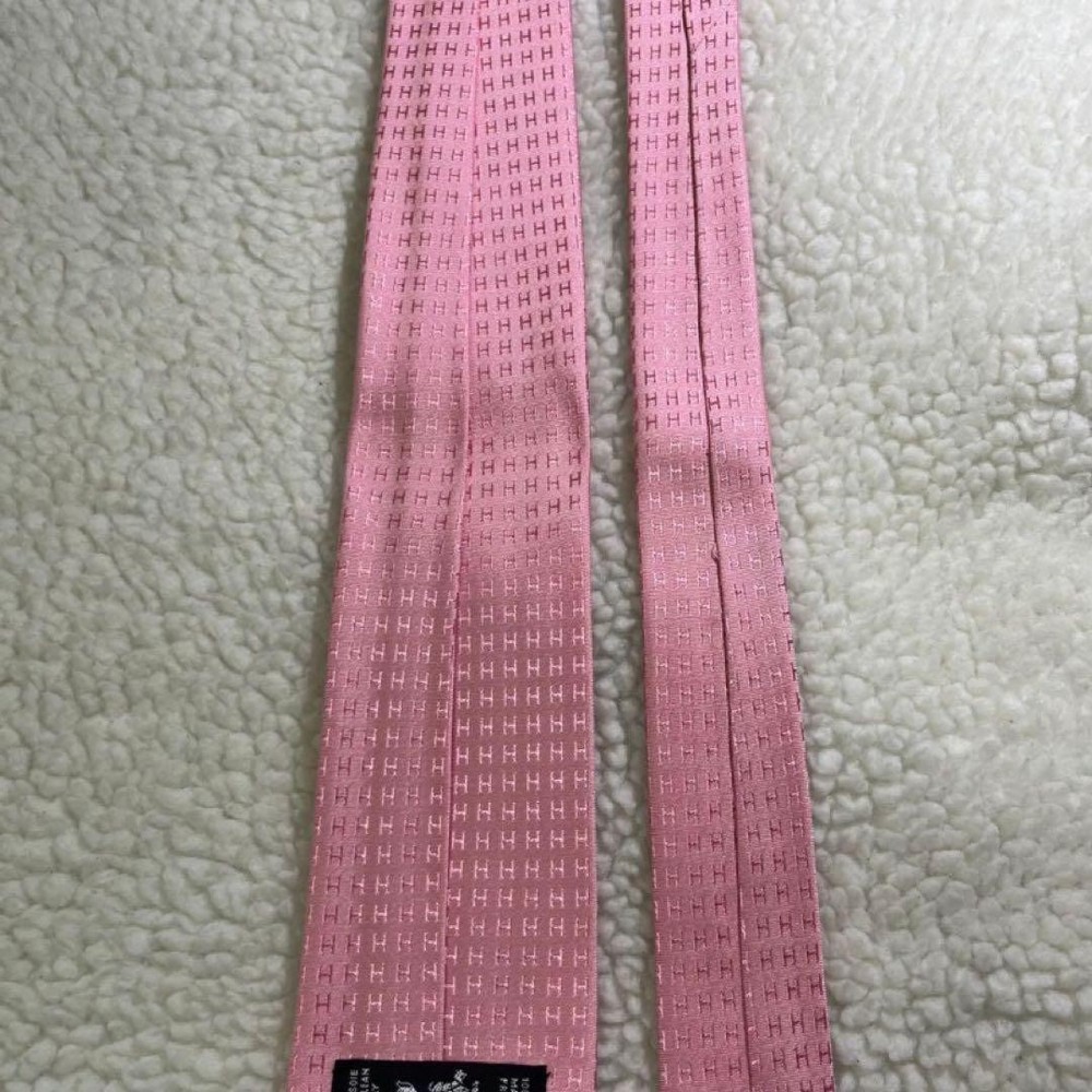 Hermes Pink H Pattern Jacquard Silk Tie Unused