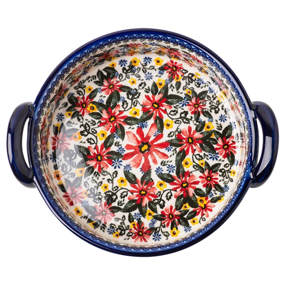 Red Daisy Flower Vintage Style Ceramic Bakeware Casserole Dish Baking Pan