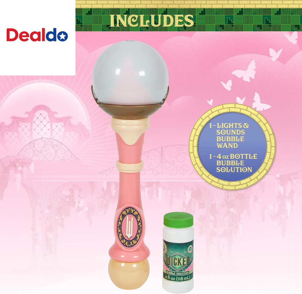 Wicked Glinda Light and Sound Musical Bubble Wand, Includes Bubble Solution