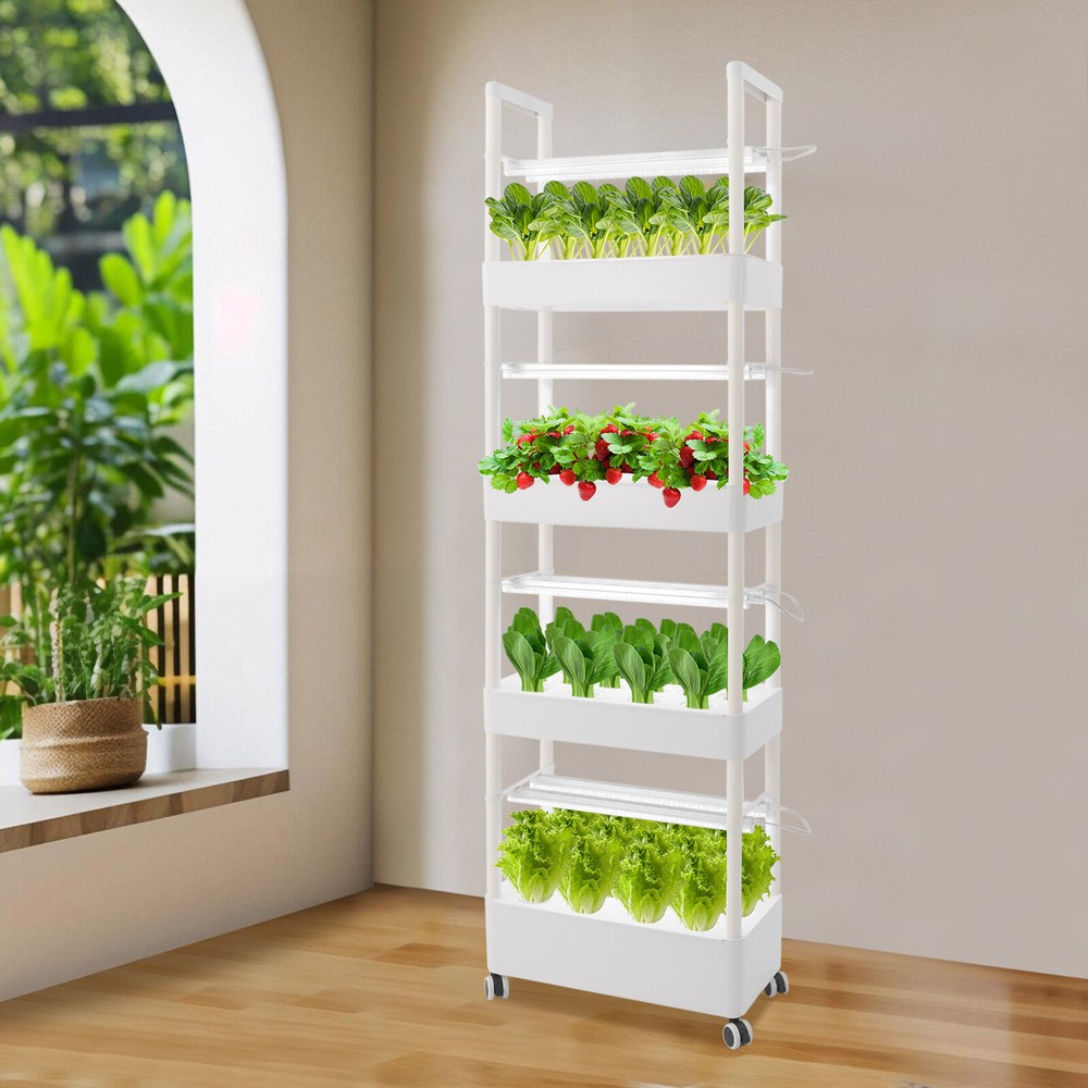 4 Tiers Hydroponic System Growing Tower With Lights 56 Pods Vertical Planter Kit
