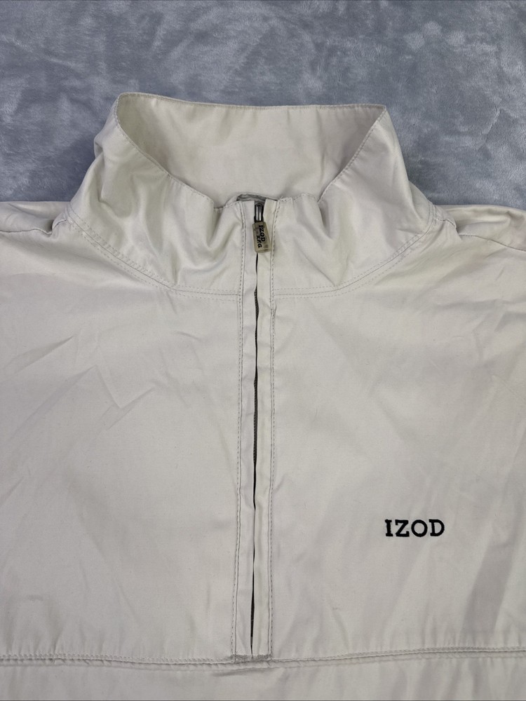 IZOD Pullover Windbreaker Mens L Short Sleeve Half Zip Performance Golf Beige