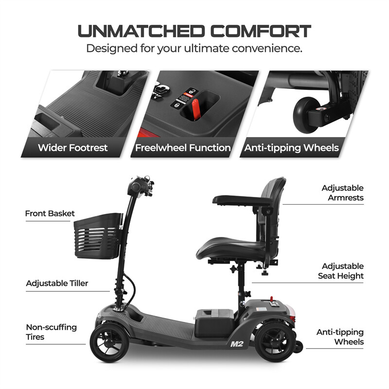 4 Wheels Foldable Mobility Scooter 20 Miles 330bs Capacity 5 MPH w/ LED Light