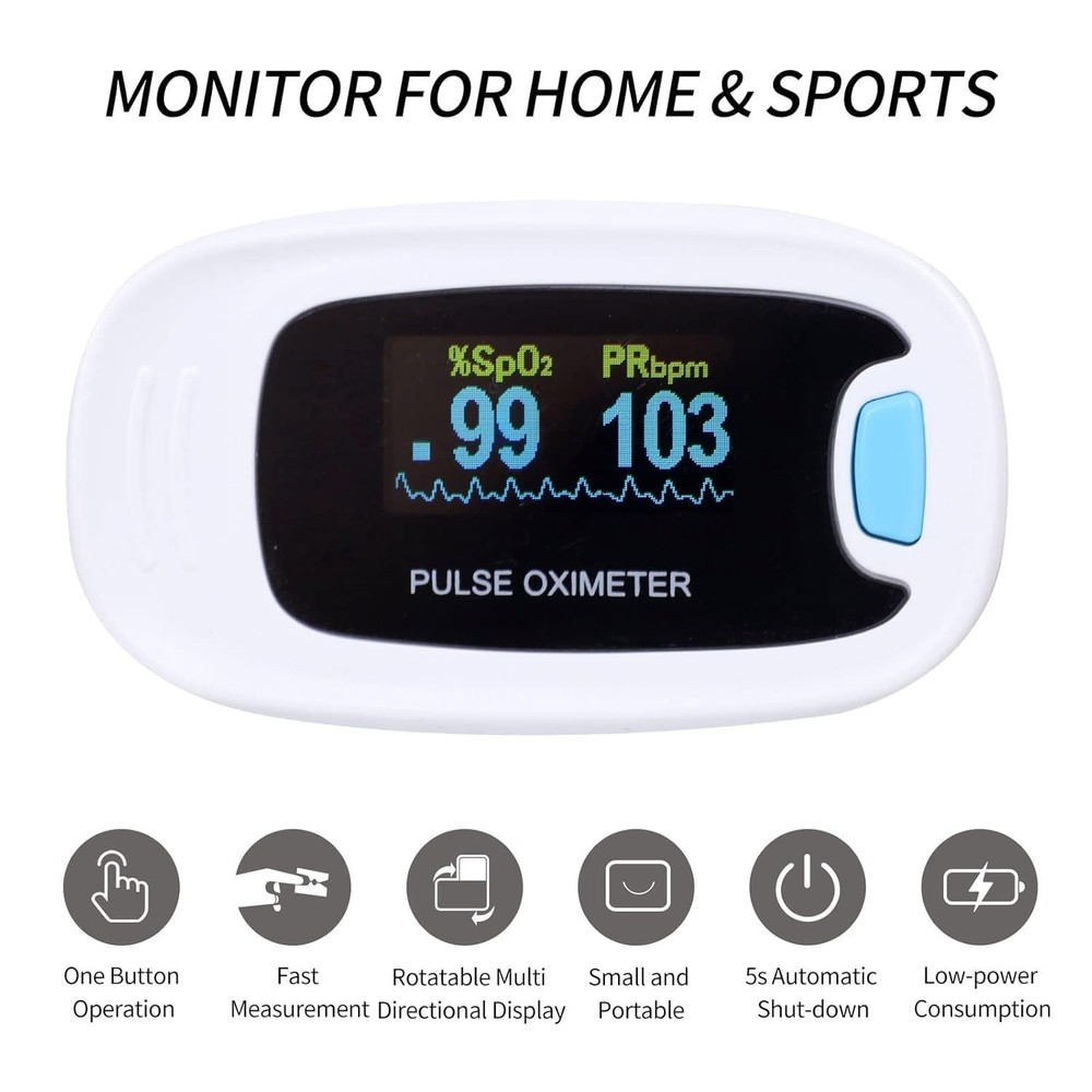 Lightweight Pulse Oximeter with Quick Readings & Adjustable Brightness For Ease