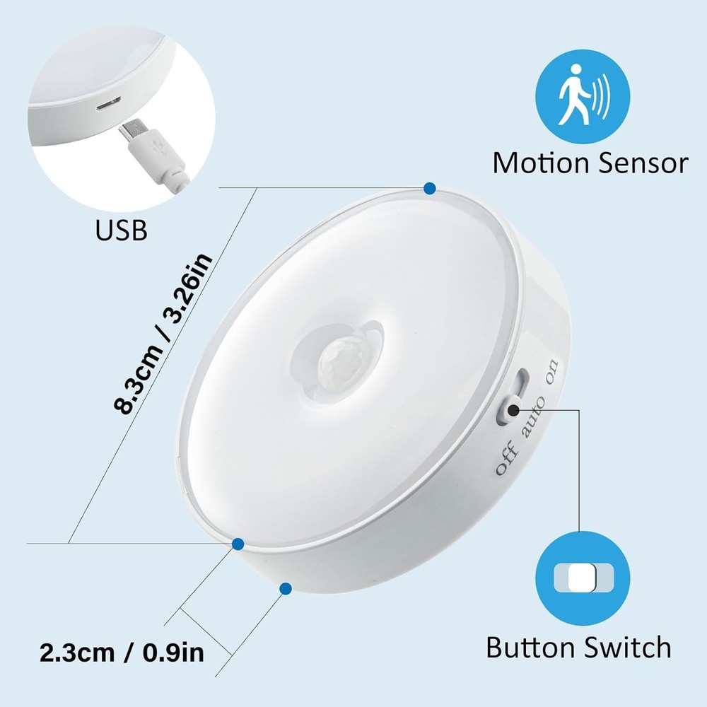 Motion Sensor Night Light 2 Pack LED Light, White