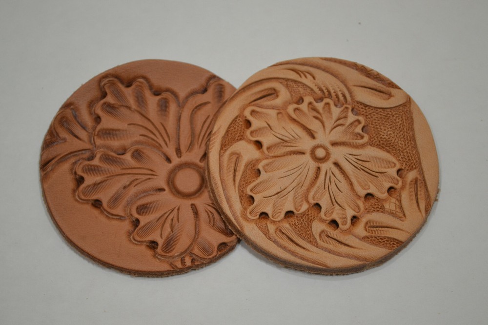 Leather Circles - 3" Handtooled - Without finish - 4 pieces (A89)