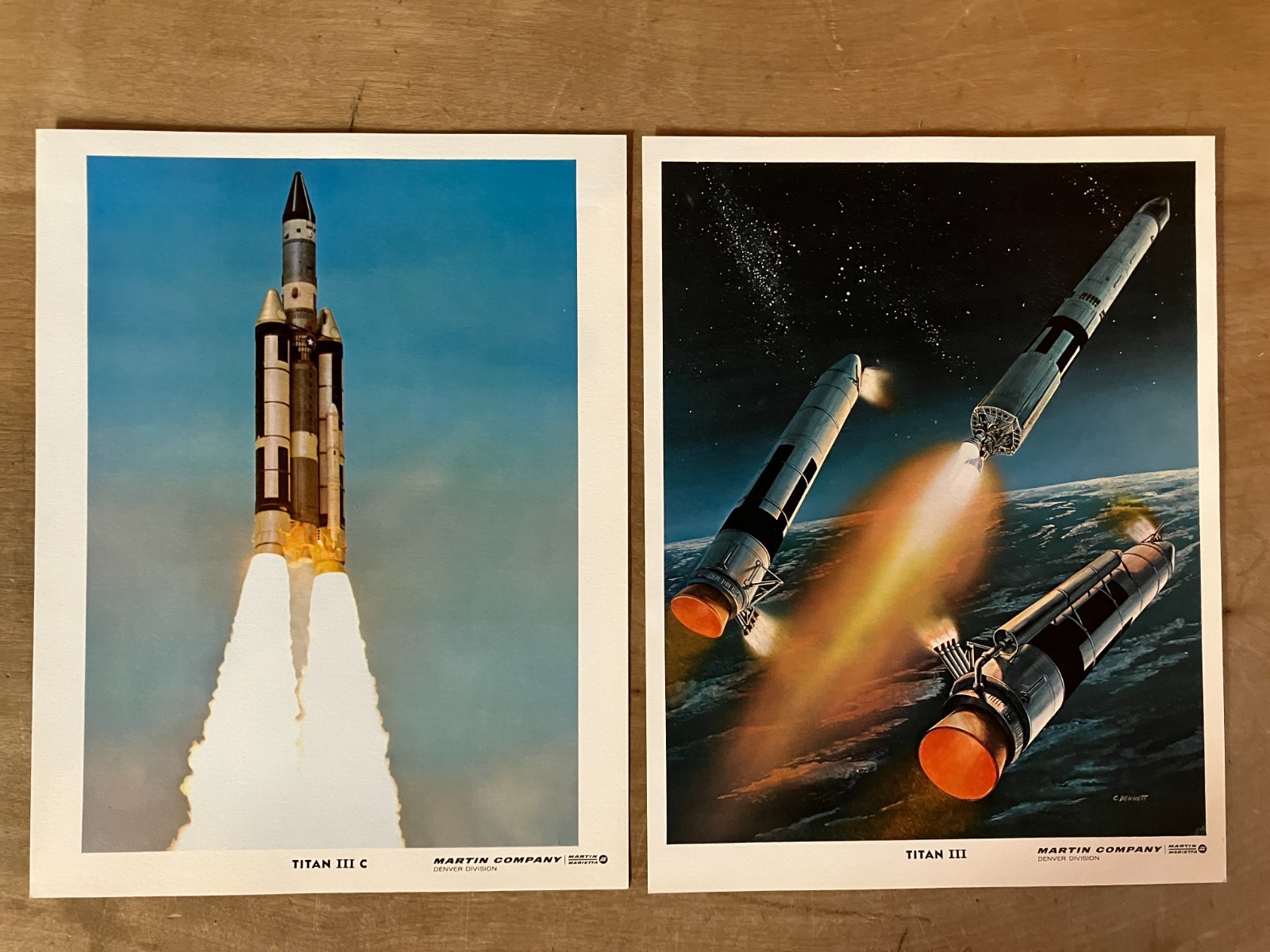 Lockheed MARTIN MARIETTA Titan III Rocket Mini Poster Lot of 2 NASA 8.5x11 vtg