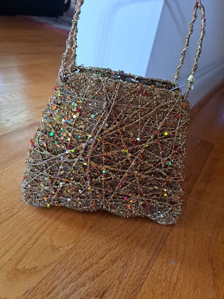 Decorative Wire Basket Purse In Gold