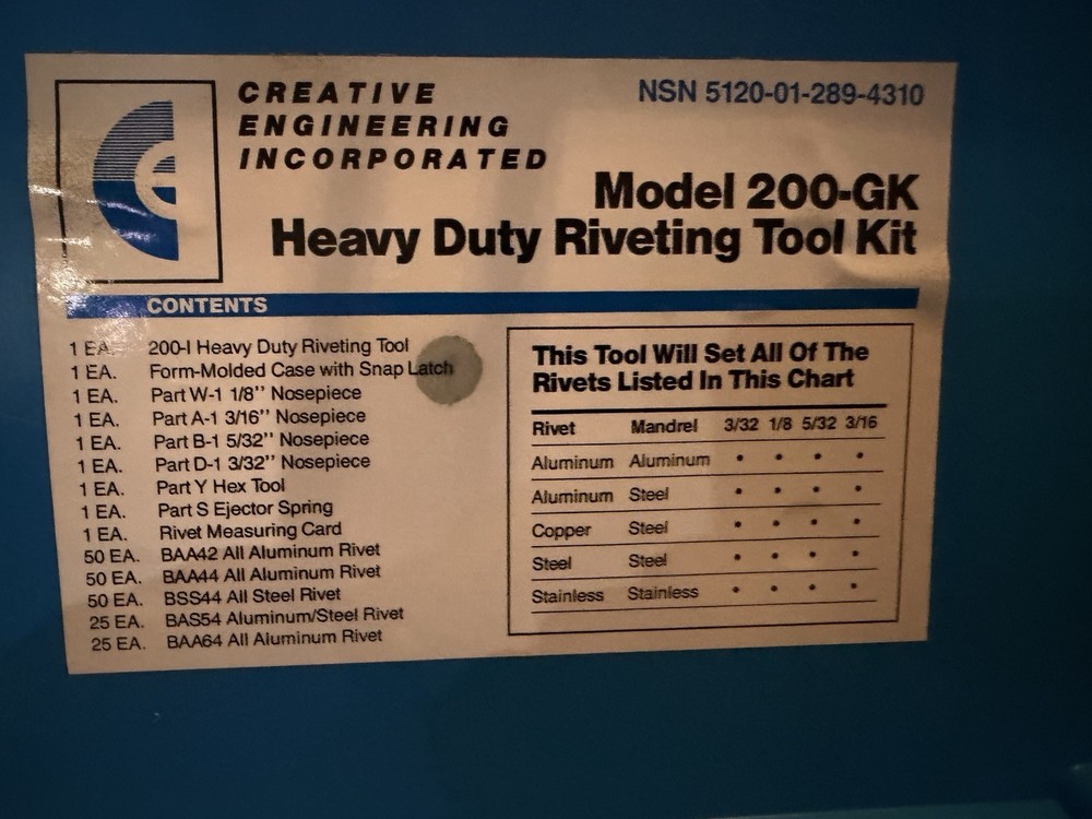 Brute 200-GK hand riveter kit manufactured by Creative Engineering
