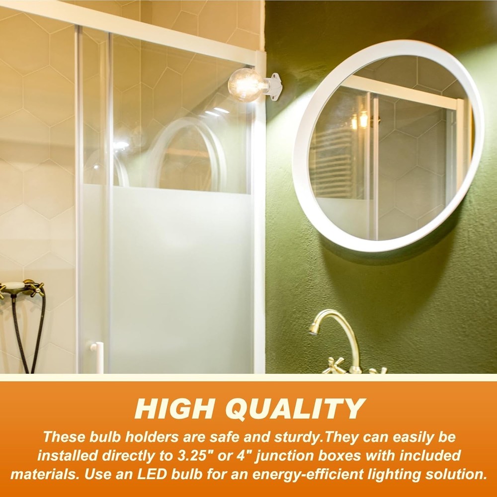 6 Pcs E26 Light Socket Porcelain Lamp Holder Medium Keyless white