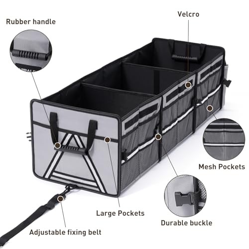 4 in 1 Car Trunk Storage Organizer, Multi Compartment Foldable Trunk Gray