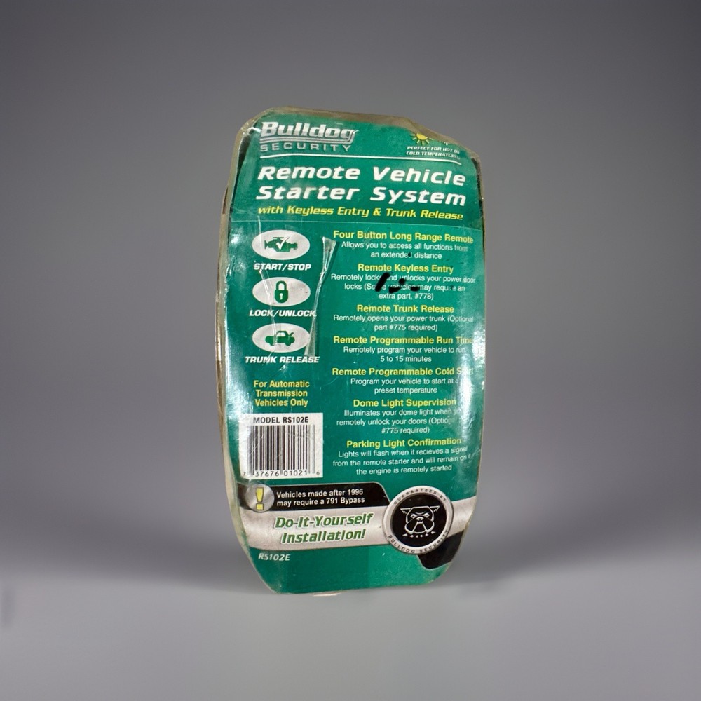 BULLDOG SECURITY AUTO REMOTE STARTER KEYLESS ENTRY & TRUNK RELEASE MODEL RS102E