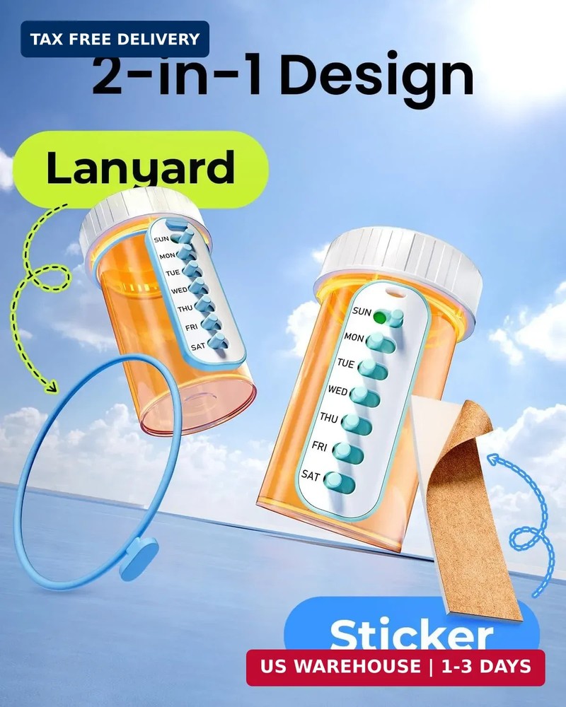 Odaro 2 Pack Pill Reminder, Lanyad or Sticker Pill Tracker, Work with Most Bottl