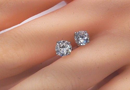 Men's Simulated Diamond Solitaire Stud Earrings 14K Solid Gold Plated Silver
