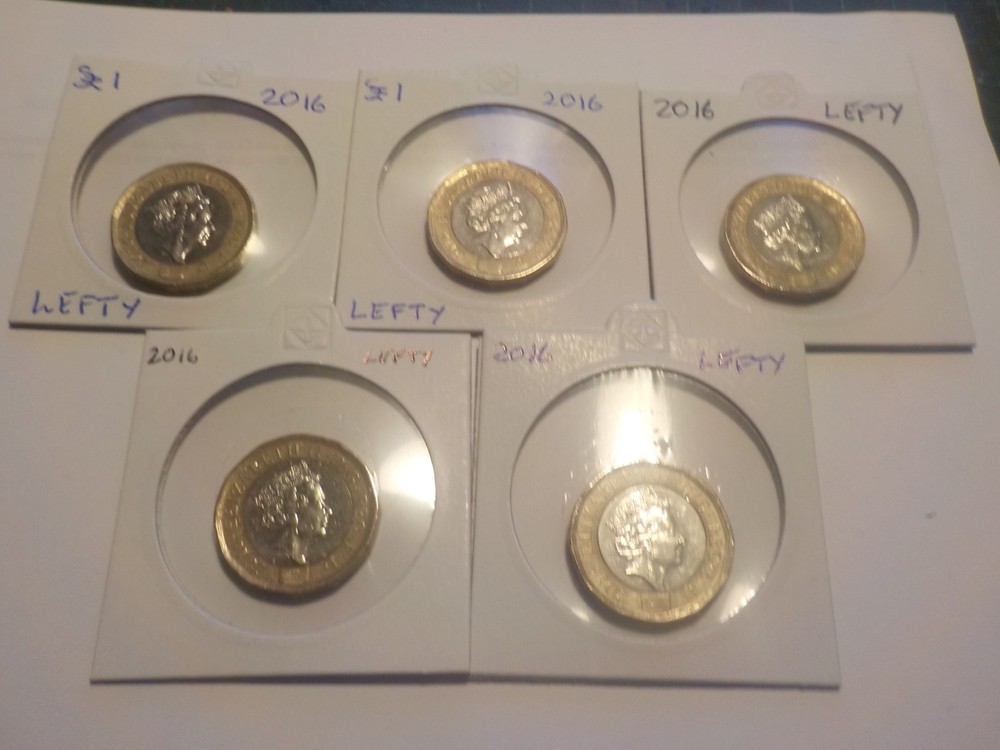 5 X 2016 ONE POUND LEFTIES FROM CIRCULATION  L@@@@K