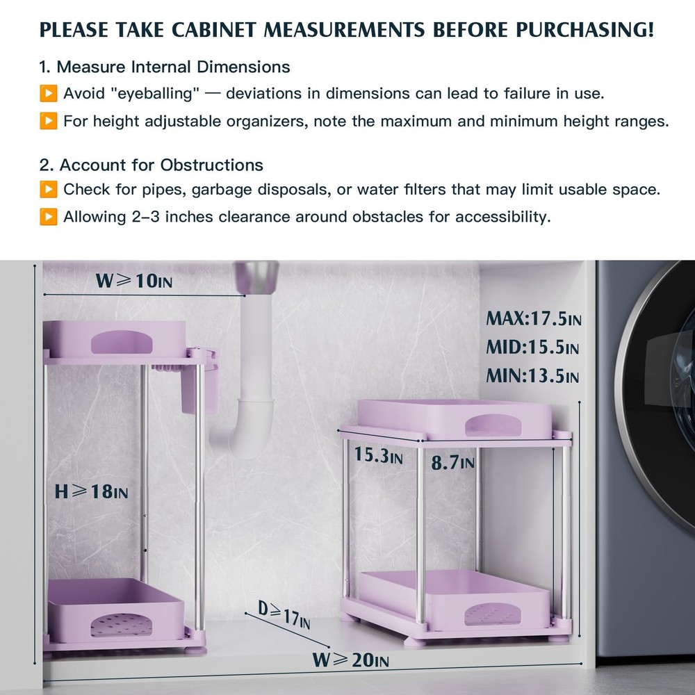 Under Sink Organizer - 2 Pack Adjustable Height, 2 Tier Organizers for Bathro...