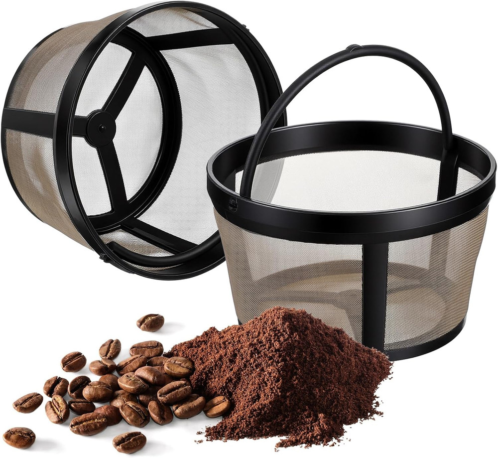 2pc Reusable Gold Mesh Coffee Filter Basket 4-5 Cup Permanent Replacement Handle