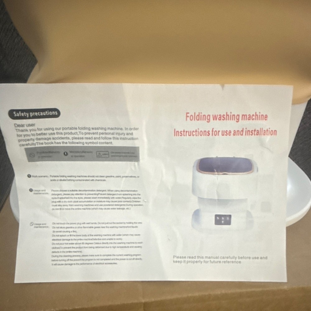 Mini Folding Washing Machine Portable Electric Top-Loading Compact White Beige