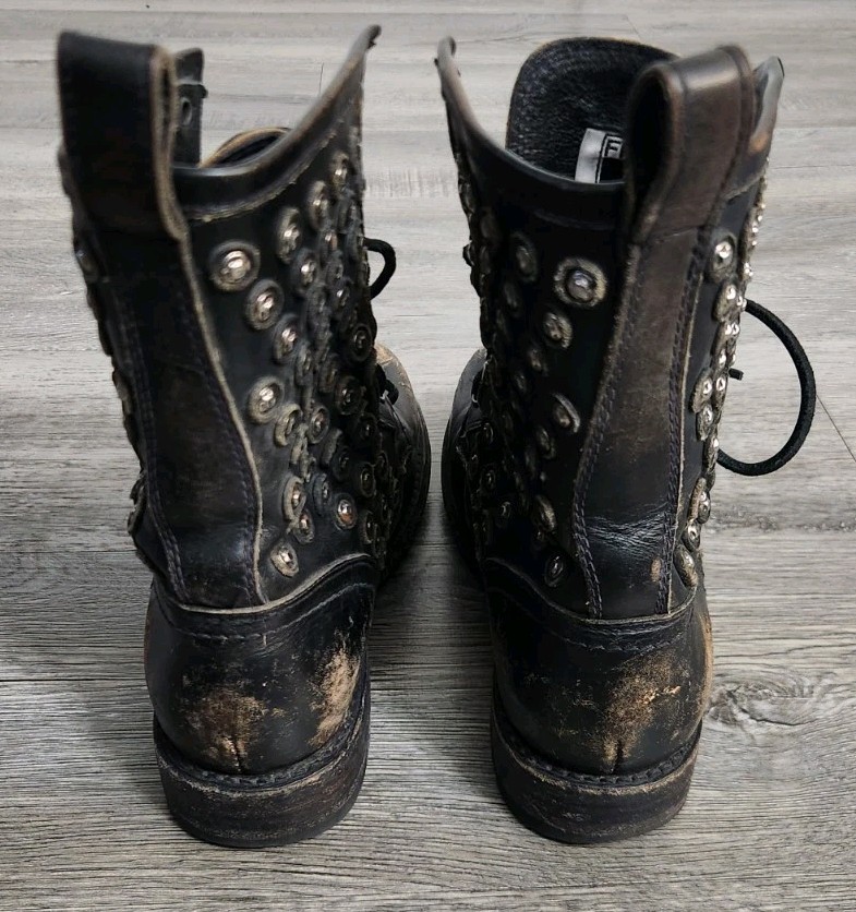 Frye Studded Leather Moto Boots:Size 8