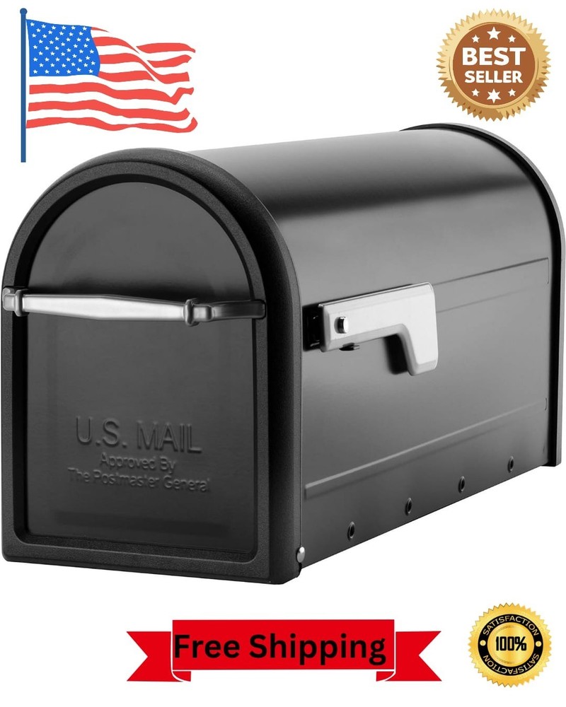 Architectural Mailbox Black Steel Post Mount Medium Capacity USPS Approved