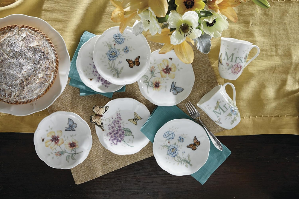 Dinnerware Set, Butterfly Meadow 6-Piece Tidbit Plate Set, Service for 6, Durabl