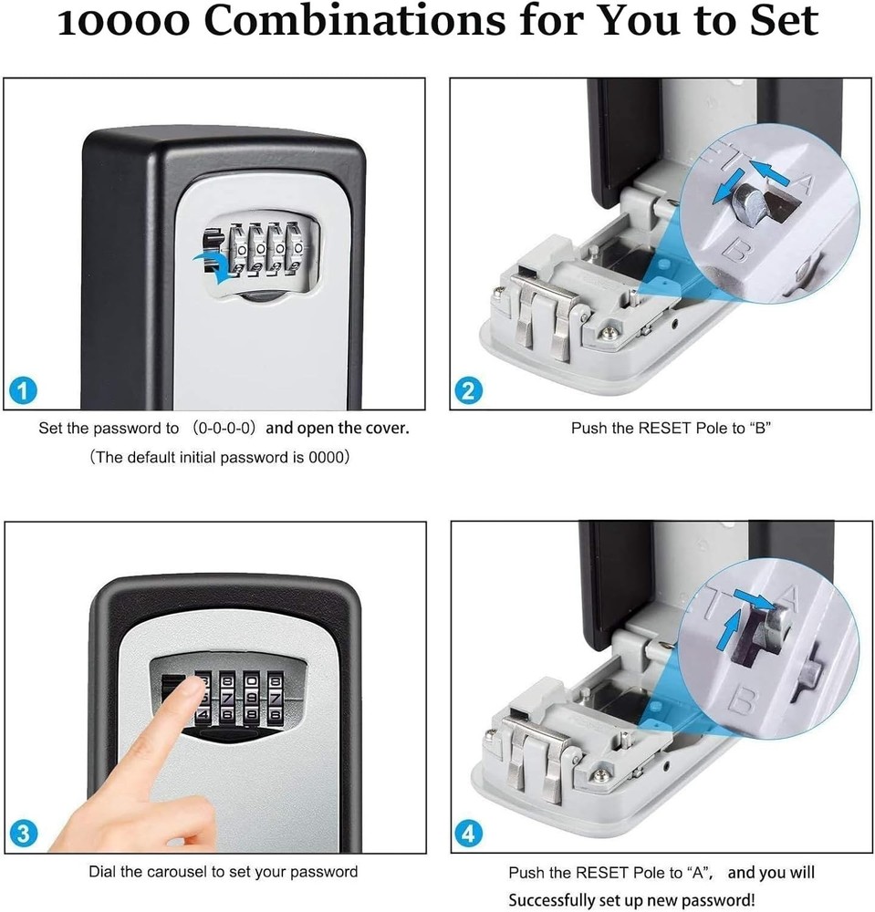 Key Lock Box for Outside, Resettable 4 Digit Combination Waterproof Lockbox