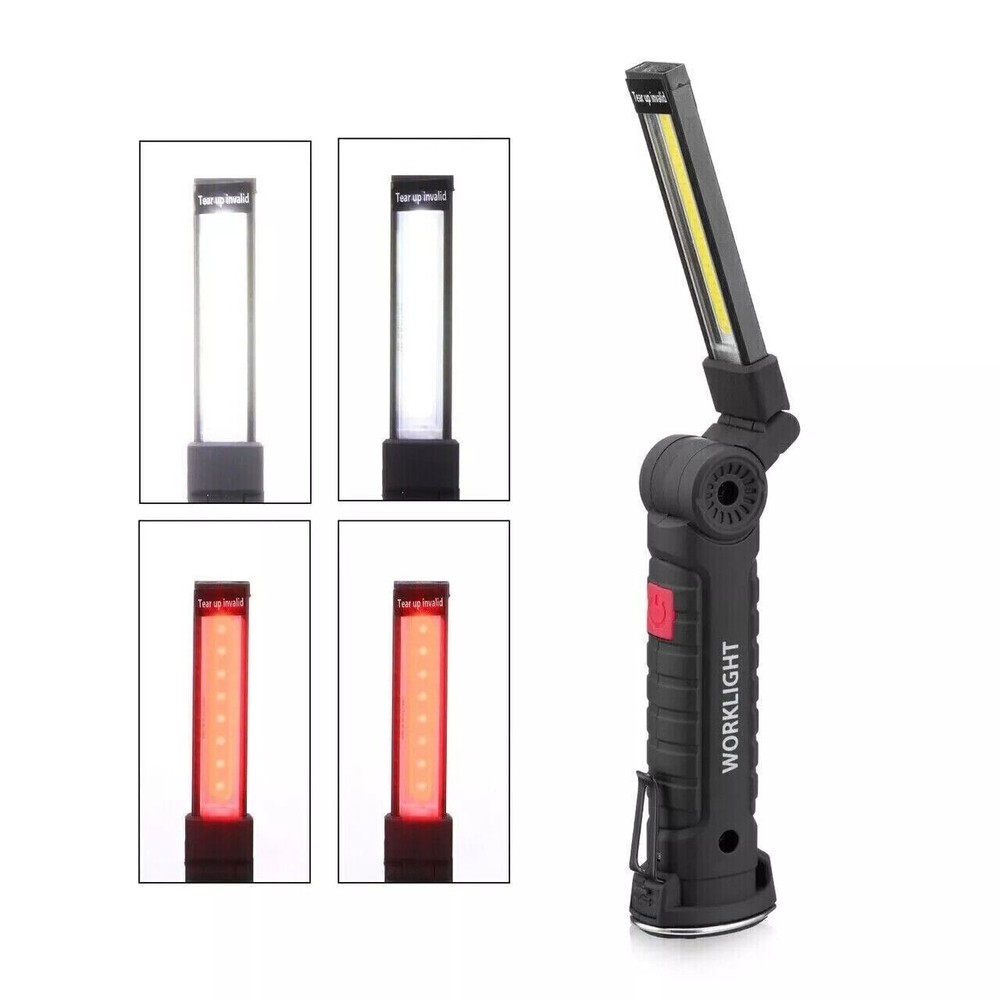 2x LED COB Red White Work Light USB Rechargeable Flashlight Magnetic Base Small